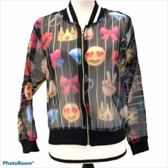 Blush Fun Emoji Bomber Style Jacket. Size S. - Picture 1 of 5